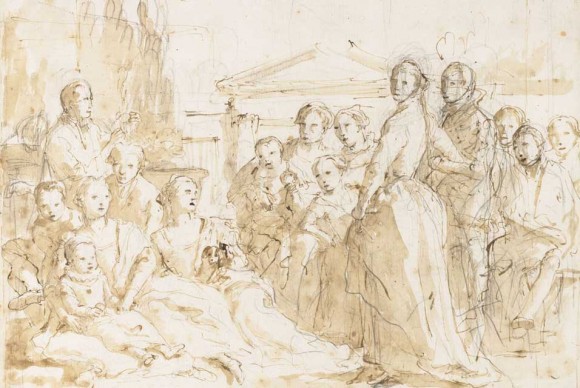 Giovanni Battista Tiepolo Venice 1696 1770 Madrid A Family Group Late 1750s 580x388 Italian Old Master Drawings on View at Metropolitan Museum