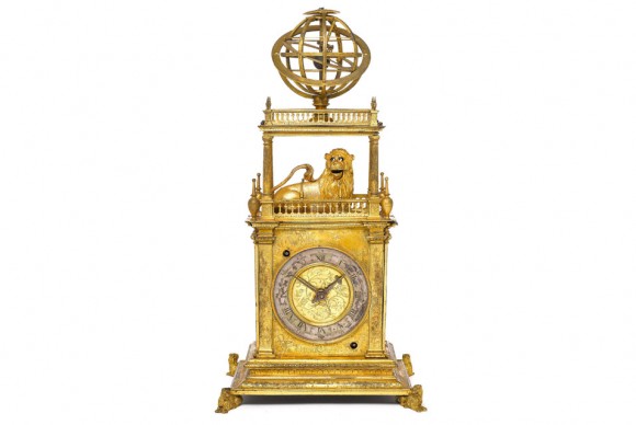A very rare and important first half of the 17th Century continental gilt brass automata table clock 580x388 17th Century Automata Lion Clock Roars in £117,600 at Bonhams