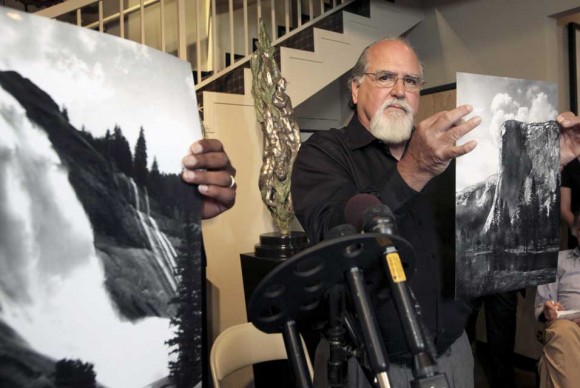 Rick Norsigian holds up a photograph made from a glass negative 580x388 Negatives Verified by Team of Experts as Ansel Adams Work