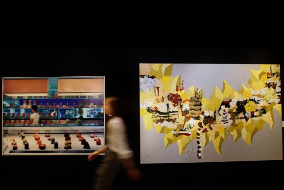 Untitled by Hannah Starkey left and Holy Smoke by Matthew Ritchie right 580x388 Lehman Brothers Auction Realises $2.6 Million at Christies South Kensington