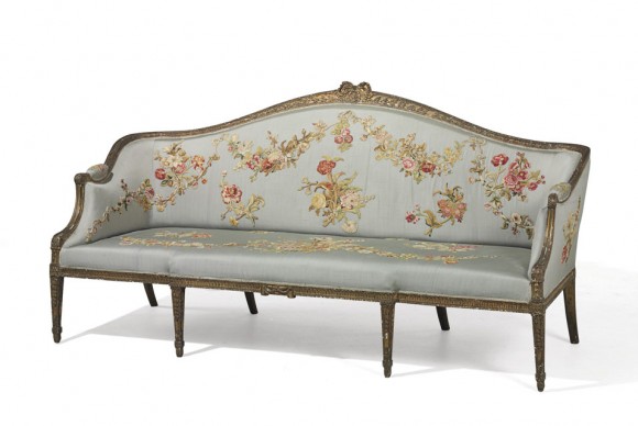 A George III Giltwood Settee attributed to John Linnell 580x388 The Remarkable Journey of the Stansted Park Suite to be Offered at Christies in New York