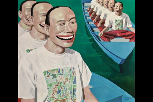 Yue Minjun B. 1962 Boating signed in Chinese 580x388 Large Scale Museum Quality Asian Contemporary Art Leads Christies Fall Sales in November