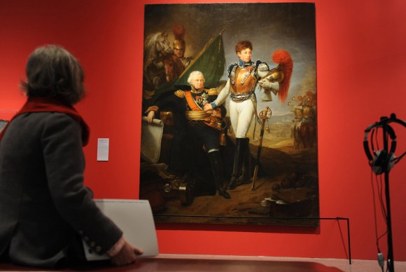 A woman observes the painting General Lariboisiere says goodbye to his son before the battle of Borodino 580x388 Loans from all Over Europe Form a Comprehensive Picture of Napoleon and His Time