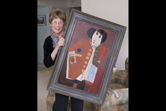 Enid Liess with the painting she purchased for 12.50 in the early 1960s 580x388 Lichtenstein Painting Originally Purchased for $27.50, Sells for $128,700 at Quinns