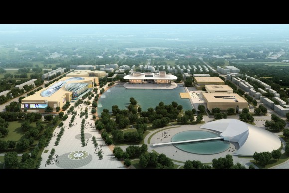 An aerial view of the Tianjin City Culture Center Development 580x388 Baltimore Based DDG Awarded Planning and Design Architecture for Chinas Largest Mall
