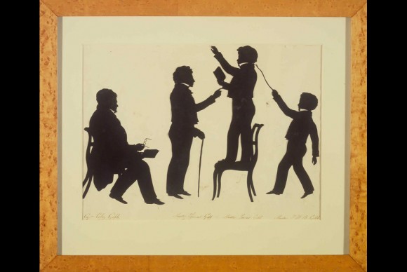 August Edouart French 1789 1861 Cut Silhouette of Four Full Figures 580x388 Installation of Skylar Fein Mixed Media Portrait with Related Works on View at the Brooklyn Museum