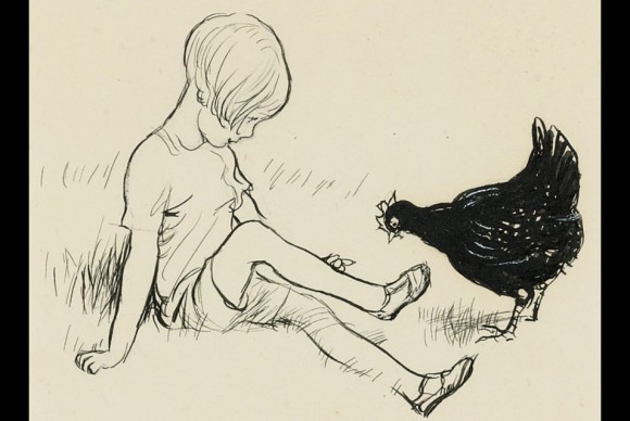E. H. Shepard The Little Black Hen. Pen and ink drawing done for A. A 580x388 Original Illustration Art from the Collection of Kendra and Allan Daniel Offered at Sothebys