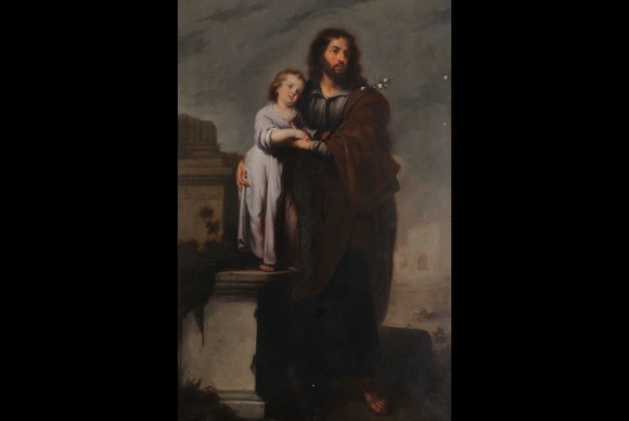 School of Bartolomé Esteban Murillo St. Joseph and the Infant Jesus 580x388 Recently Discovered Old Master St. Joseph and the Infant Jesus at Auction in New Orleans