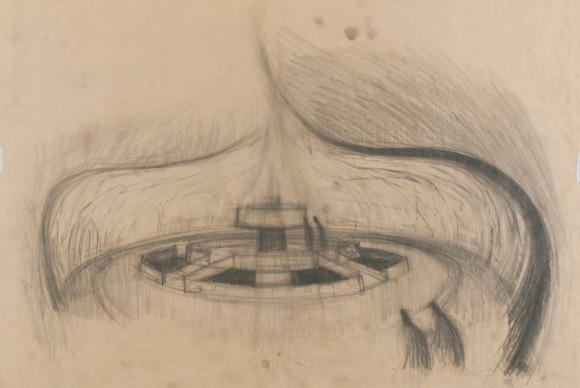 Shrine of the Book Conceptual Drawing of Interior and Exterior of Dome 580x388 Major Collection of Frederick Kiesler Drawings and Sculptures Donated to Philadelphia Museum