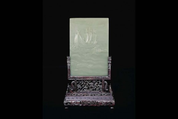 A Superb and Very Rare Pale Greenish White Jade Table Screen 580x388 Christies presents superb jade carvings from an important European collection on September 15