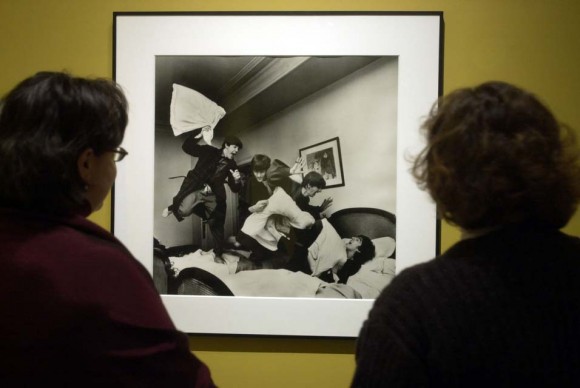 File photo of Patrons viewing a photo of the Beatles 580x388 PowerHouse Books presents New York New York by Harry Benson and Hilary Geary Ross