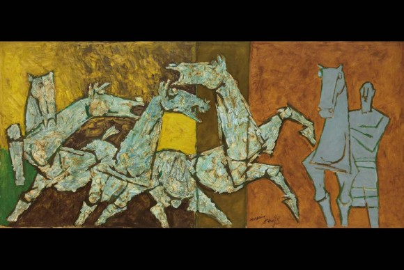 Maqbool Fida Husain 1915 2011 Sprinkling Horses 580x388 MF Husain masterpieces highlight Christies sale of South Asian modern + contemporary art