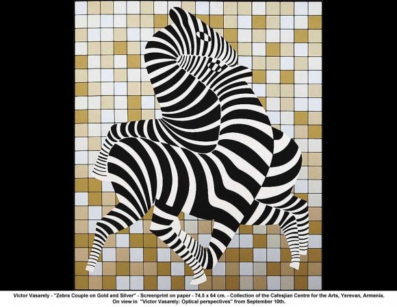 Victor Vasarely Zebra Couple Gold Silver 580x448 The Cafesjian Centre for the Arts Opens Victor Vasarely ~ The Father of Op Art