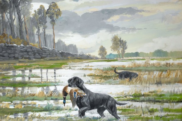 Reuben Ward Binks Black Retriever with duck 580x388 31 dog paintings by Royal artist from Bolton to sell at Bonhams
