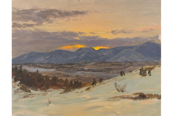 Through American Eyes: Frederic Church and the Landscape Oil Sketch opens at the National Gallery in London Frederic Edwin Church 1826 1900 Winter Twilight from Olana 580x388 Through American Eyes: Frederic Church and the Landscape Oil Sketch opens at the National Gallery in London