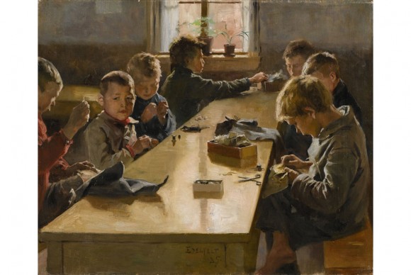 The Boys’ Workhouse Helsinki on public view at Galerie Donner in Helsinki on Friday 26 April 2013 580x388 Sothebys London to sell seminal work by Finnish artist Albert Edelfelt in sale of 19th Century European Paintings