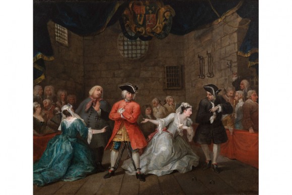 William Hogarth The Beggar’s Opera II 1728. Oil on canvas signed 47 x 54.6 cm courtesy of The Fine Art Society 580x388 The Fine Art Society to offer three standout works by William Hogarth, Eric Gill and William Burges